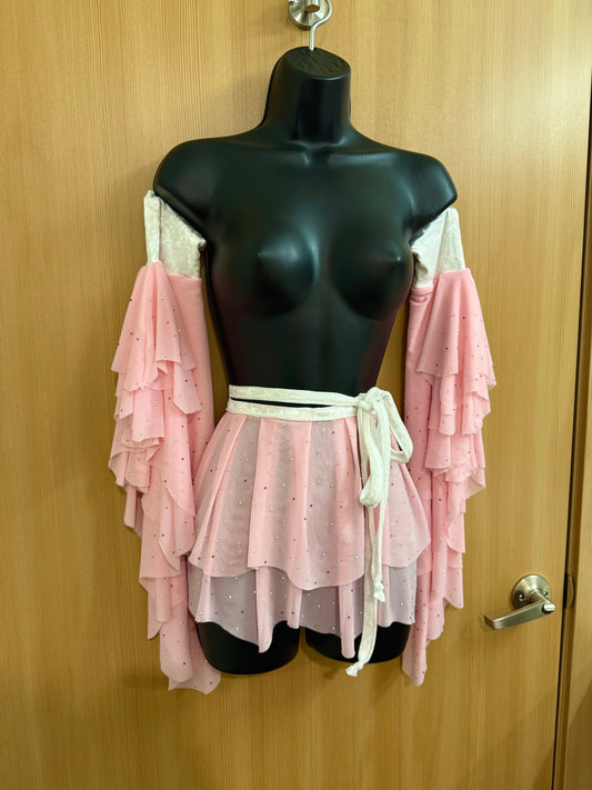 Pink Rhinestone Wrap Skirt/Sleeve Set (S-L)