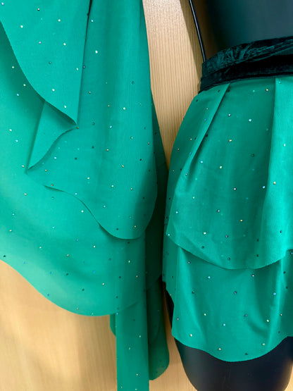 Green Rhinestone Wrap Skirt/Sleeve Set (S-L)