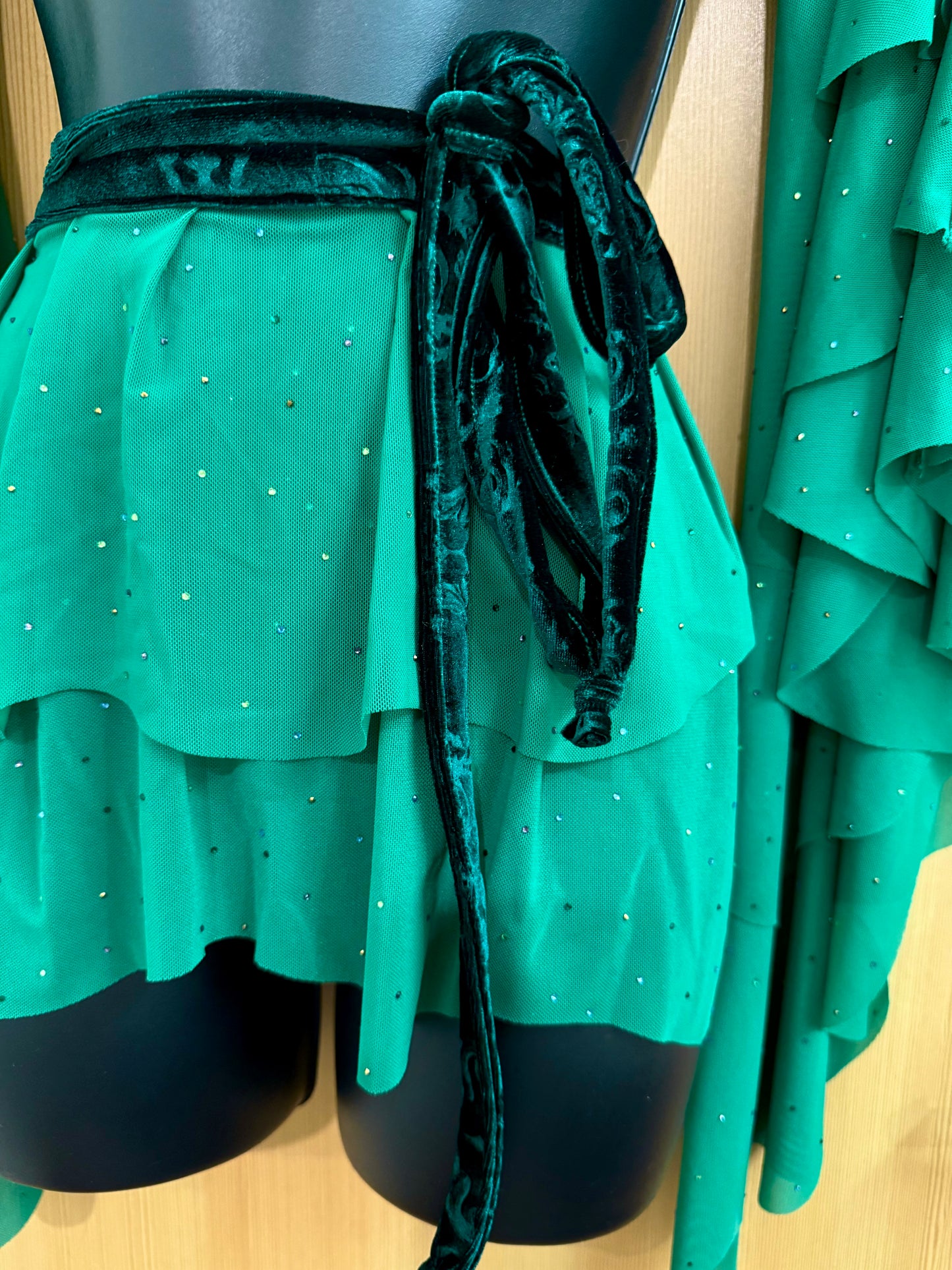 Green Rhinestone Wrap Skirt/Sleeve Set (S-L)