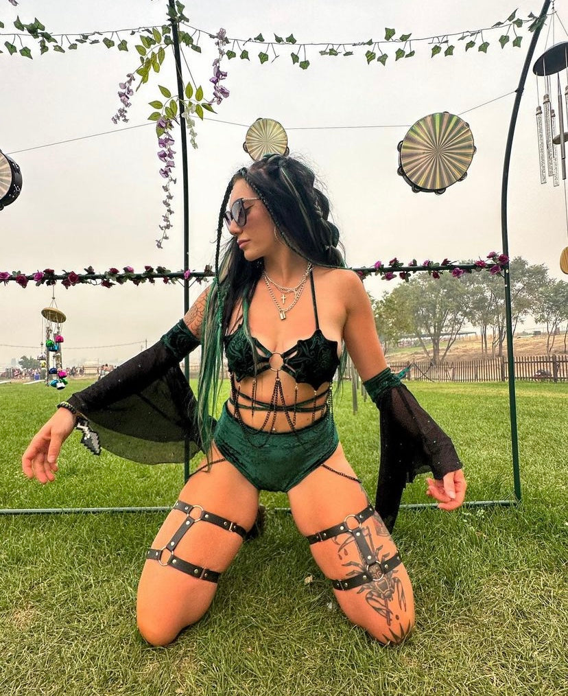 Emerald Green and Gold Fairy RAVE OUTFIT ( 3 piece set as per